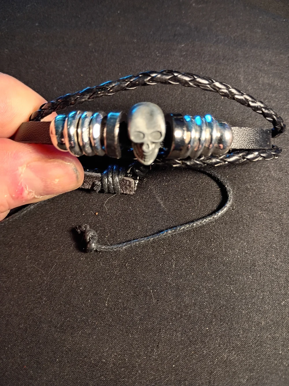 Skull Accent Black Leather Wrap Bracelet